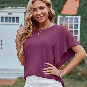 PrinStory Ruffle Short Sleeve Tee Shirt